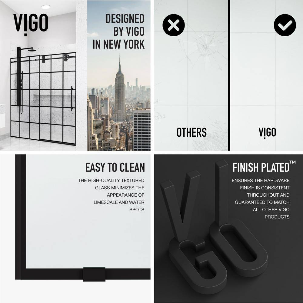 Elan 68-72" Matte Black Frameless Sliding Shower Door with Clear Grid Glass