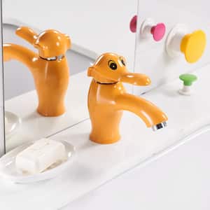 Cartoon Shape Single Hole Single-Handle Bathroom Faucet in Orange Suitable For Children