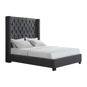 Arden Gray Wood Frame Queen Platform Bed with Tufted Headboard