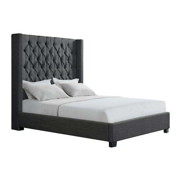 Picket House Furnishings Arden Gray Wood Frame Queen Platform Bed with Tufted Headboard
