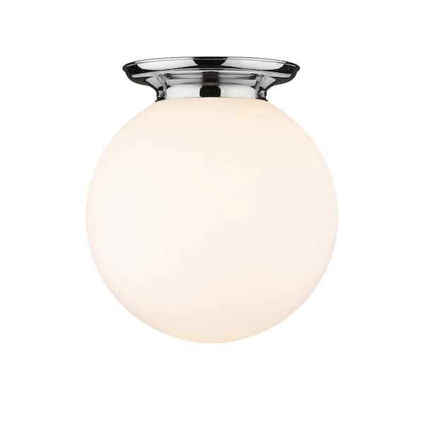 Beacon 15.75 in. 1-Light Polished Chrome Art Nouveau Flush Mount with Seeded Glass Shade