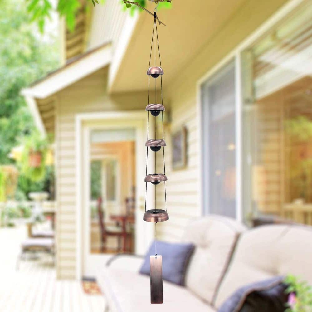 Red Copper Temple Wind Chimes with 5 Bells