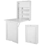 37.5 in. Rectangular White Floating Desks with Solid Wood Design