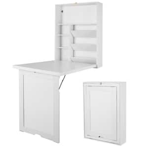37.5 in. Rectangular White Floating Desks with Solid Wood Design