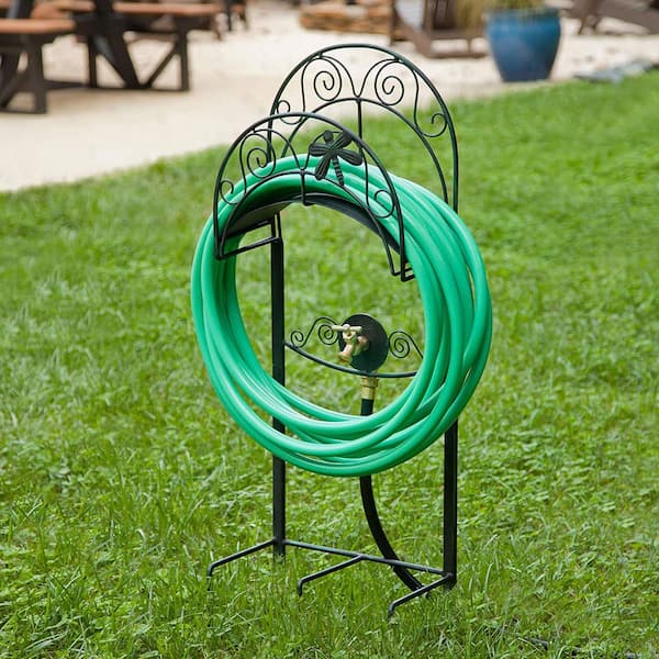 Liberty Garden Black Outdoor Dragonfly Decorative Hose Holder Stand
