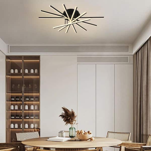 OUKANING 42.5 in. 7-Light Black Integrated LED Modern Creative