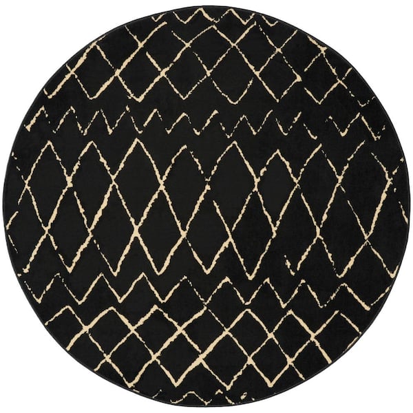 Nourison Grafix 5 ft.3 in. x Round Black Bohemian Indoor Rug