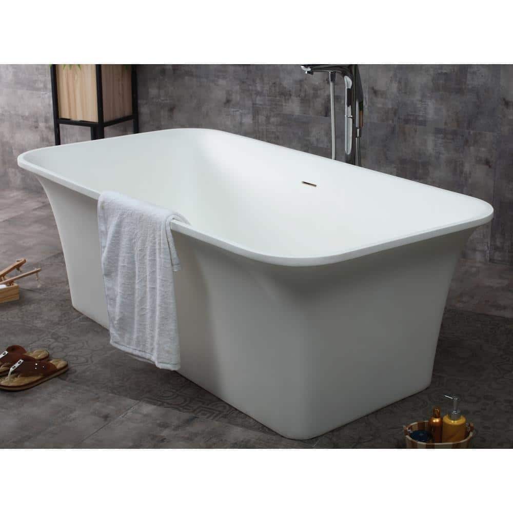 67-Inch Matte White Resin Freestanding Soaking Bathtub