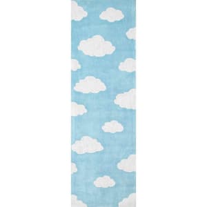 Clouds Playmat Blue 3 ft. x 8 ft. Runner Rug