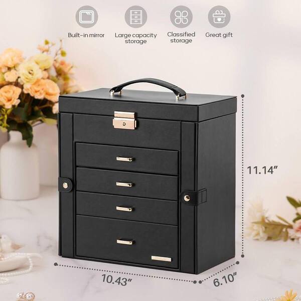 Black 10.4 in. x 11 in. Polyurethane Modern Jewelry Box with