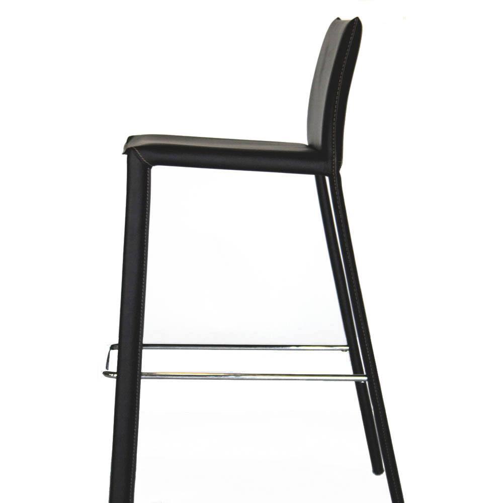 Black Leather and Wood Counter Height Stool Set
