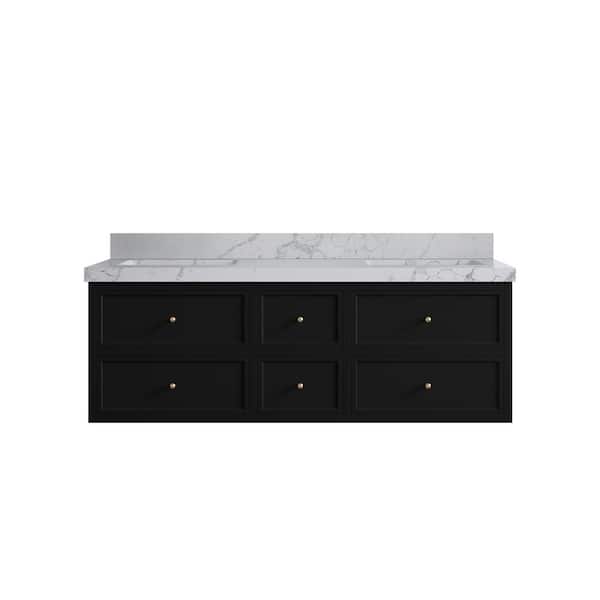 Willow Collections Roswell 60 in. Double Sink Freestanding Black Bath Vanity with Venatino Qt. Top Unassembled