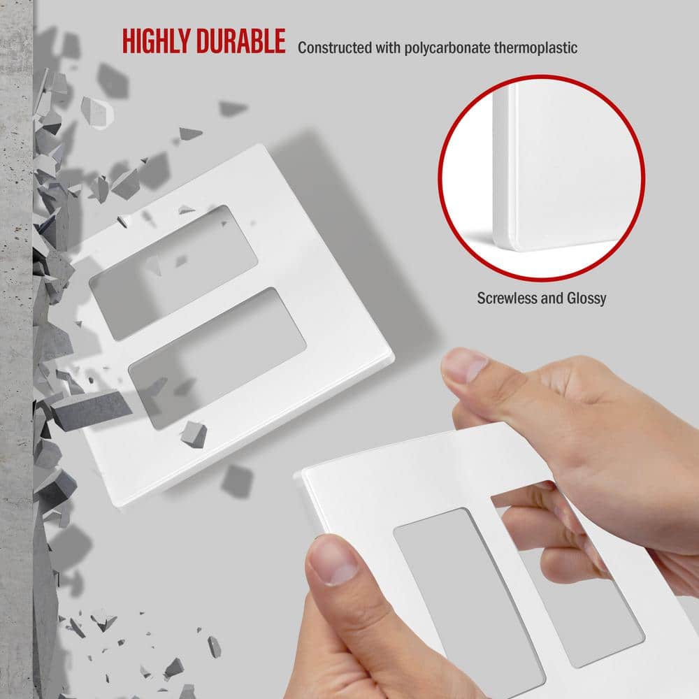 White 2-Gang Screwless Plastic Wall Plate Set