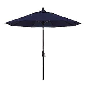9 ft. Bronze Fiberglass Market Patio Umbrella Collar Tilt in Navy Blue Pacifica