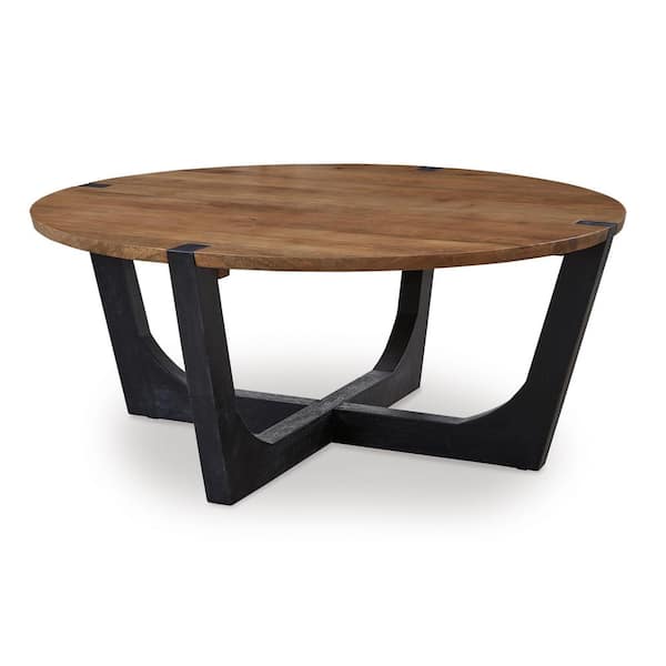 Signature DESIGN BY ASHLEY Hanneforth 44.25 in. Brown/Black Round Wood Coffee Table