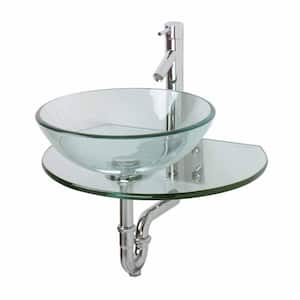 Corona 27-7/8 in. Glass Wall Mounted Bathroom Sink Combo with Faucet and Drain