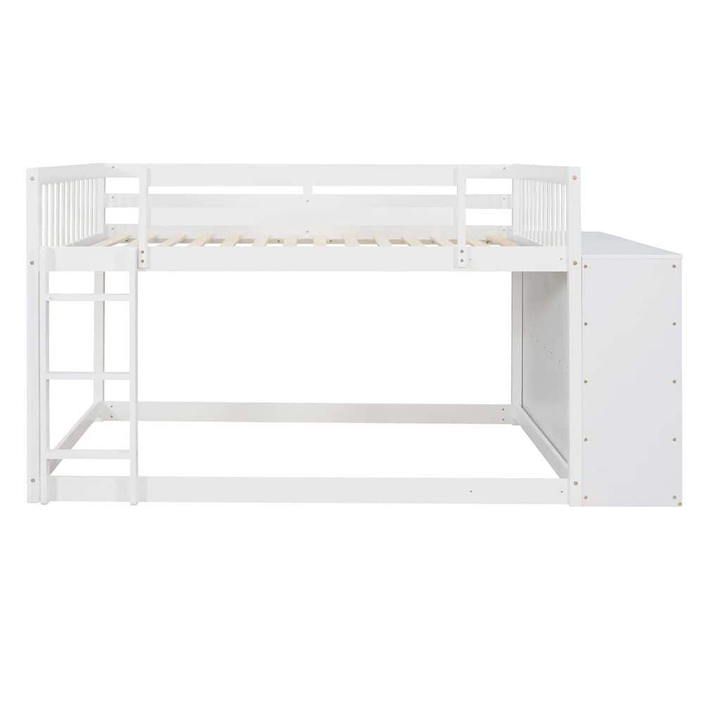 ANBAZAR White Full Over Full Wood Frame Bunk Bed with 4-Drawers and 3 ...