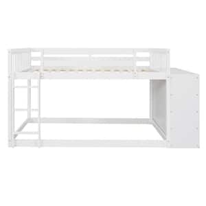 White Full Over Full Wood Frame Bunk Bed with 4-Drawers and 3-Shelves Full Wood Kids Bunk Bed with Storage