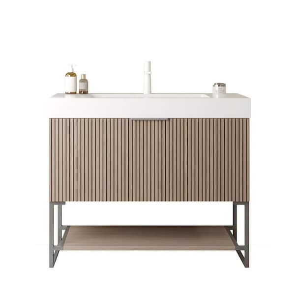 EPOWP 29.92 in. W x 19.69 in. D x 33.46 in. H Single Sink Freestanding Bath Vanity in Brown with White Acrylic Top and Storage