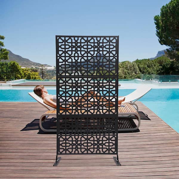 YIYIBYUS 6.2 ft. x 2.9 ft. Black Steel Privacy Screen Freestanding Outdoor/Indoor Adjustable Height Decorative Privacy Screen