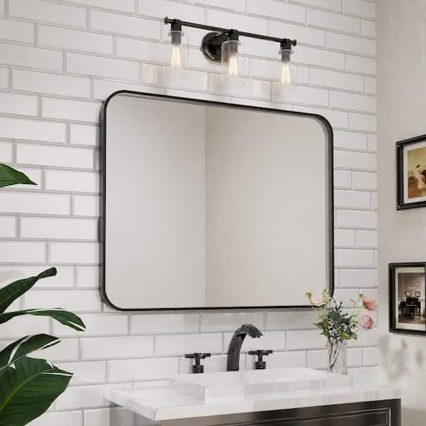 40 in. W x 32 in. H Rectangular Aluminum Framed Wall Bathroom Vanity Mirror in Black