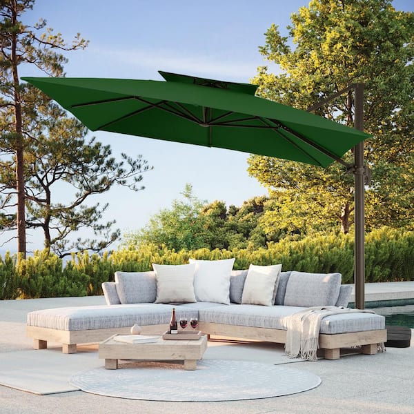 JEAREY 11 ft. Square Cantilever Umbrella Patio Rotation Outdoor Umbrella with Cover in Dark Green