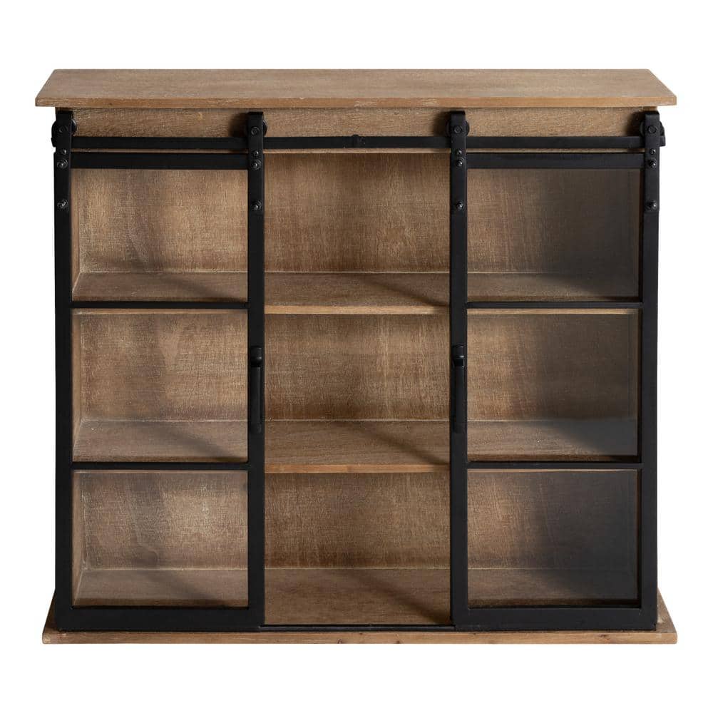 Rustic Brown Barnhardt Wall-Mounted Cabinet with Sliding Glass Doors