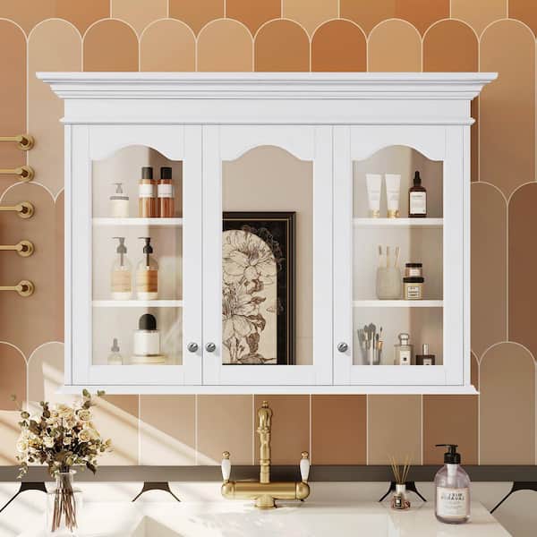 EEN ANDRO TAKIANG INC 40 in. W x 9 in. D x 28 in. H Rectangular White Surface Mount Medicine Cabinet with Mirror and Shelves