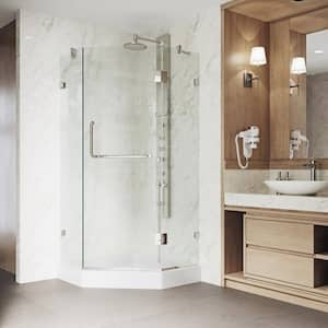 Piedmont 38 in. L x 38 in. W x 79 in. H Frameless Pivot Neo-angle Shower Enclosure in Brushed Nickel with Clear Glass