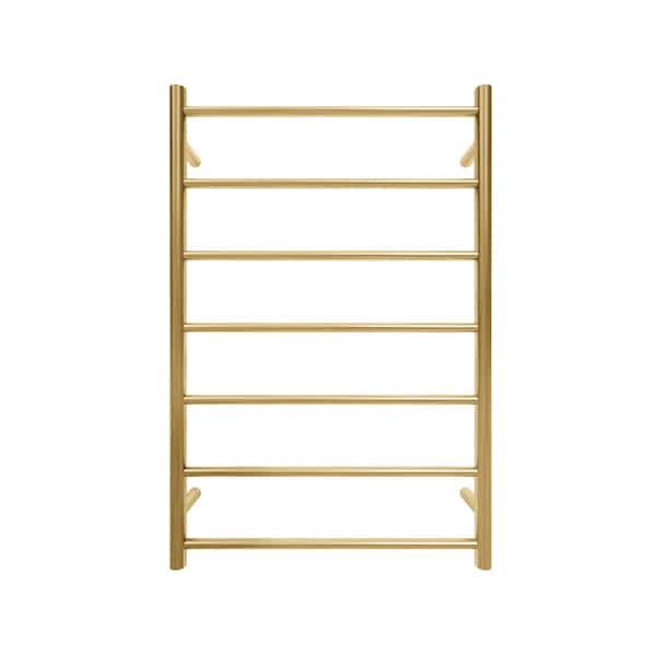 RELN Retro Fit Round 7-Bar Electric Hardwired Wall Mounted Towel Warmer in Brushed Gold Finish