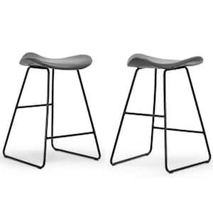 Aoi Grey Faux Leather Backless Counter Stool with Black Metal Legs (Set of 2)