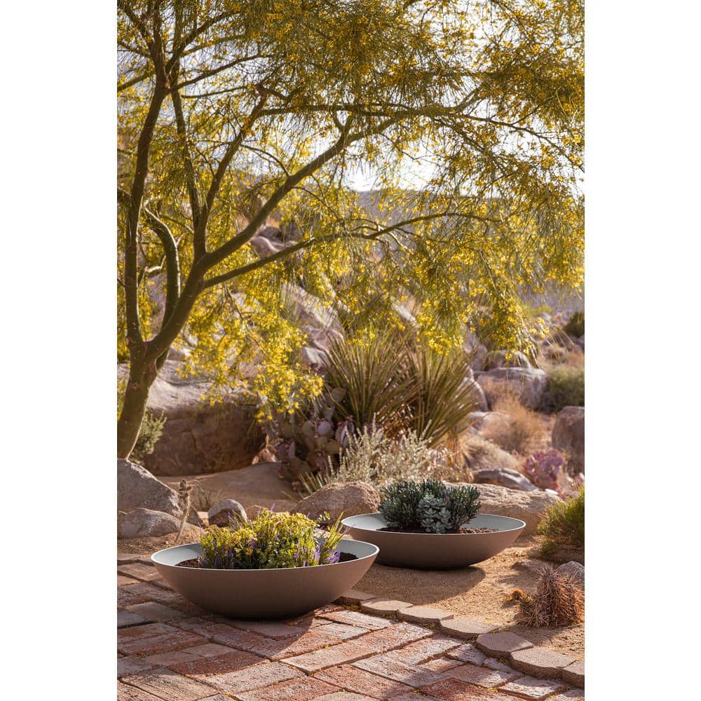Veradek Mason Modern 32" Gray Plastic-Stone Large Round Planter