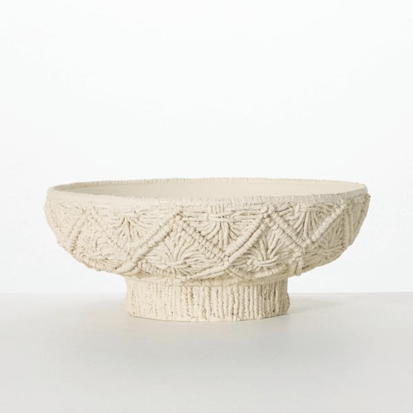 13 in. Woven Textured Resin Bowl, Off-White