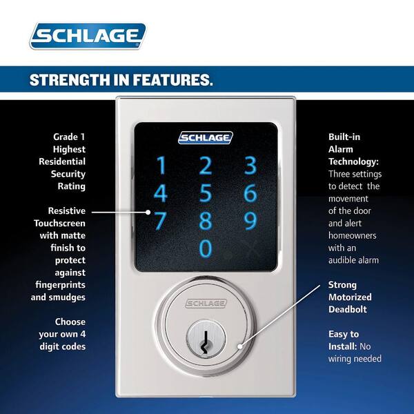 Century Matte Black Connect Smart Door Lock with Alarm