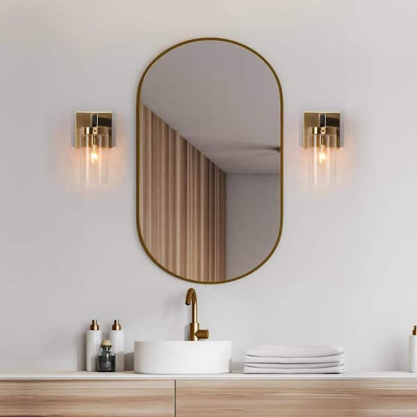 Musom 1-Light Brass Gold Modern Wall Sconce, Seeded Glass Black Bathroom Vanity Light, Hallway Tube DIY Bath Light