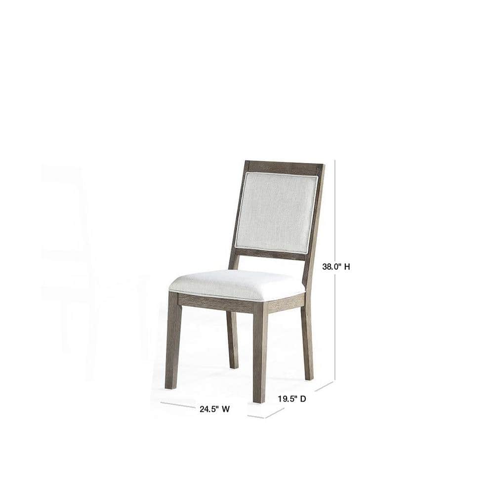 Washed Grey Solid Wood and Linen Upholstered High Side Chair Set