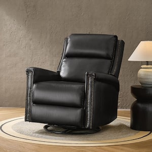 Serge Traditional Wingback Swivel and Rocker Power Recliner with Motorized Headrest-Black