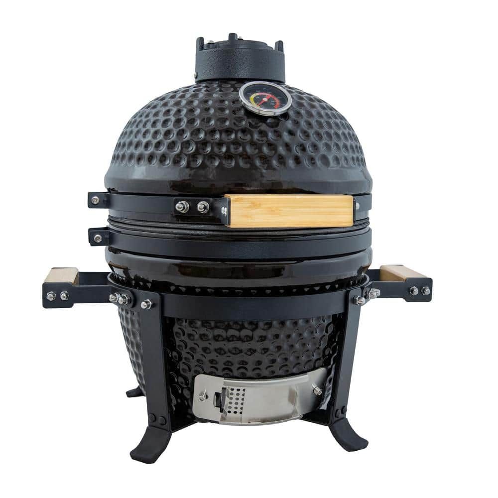 13 in. Ceramic Tabletop Kamado Egg Charcoal Grill and Smoker in Black with Stand
