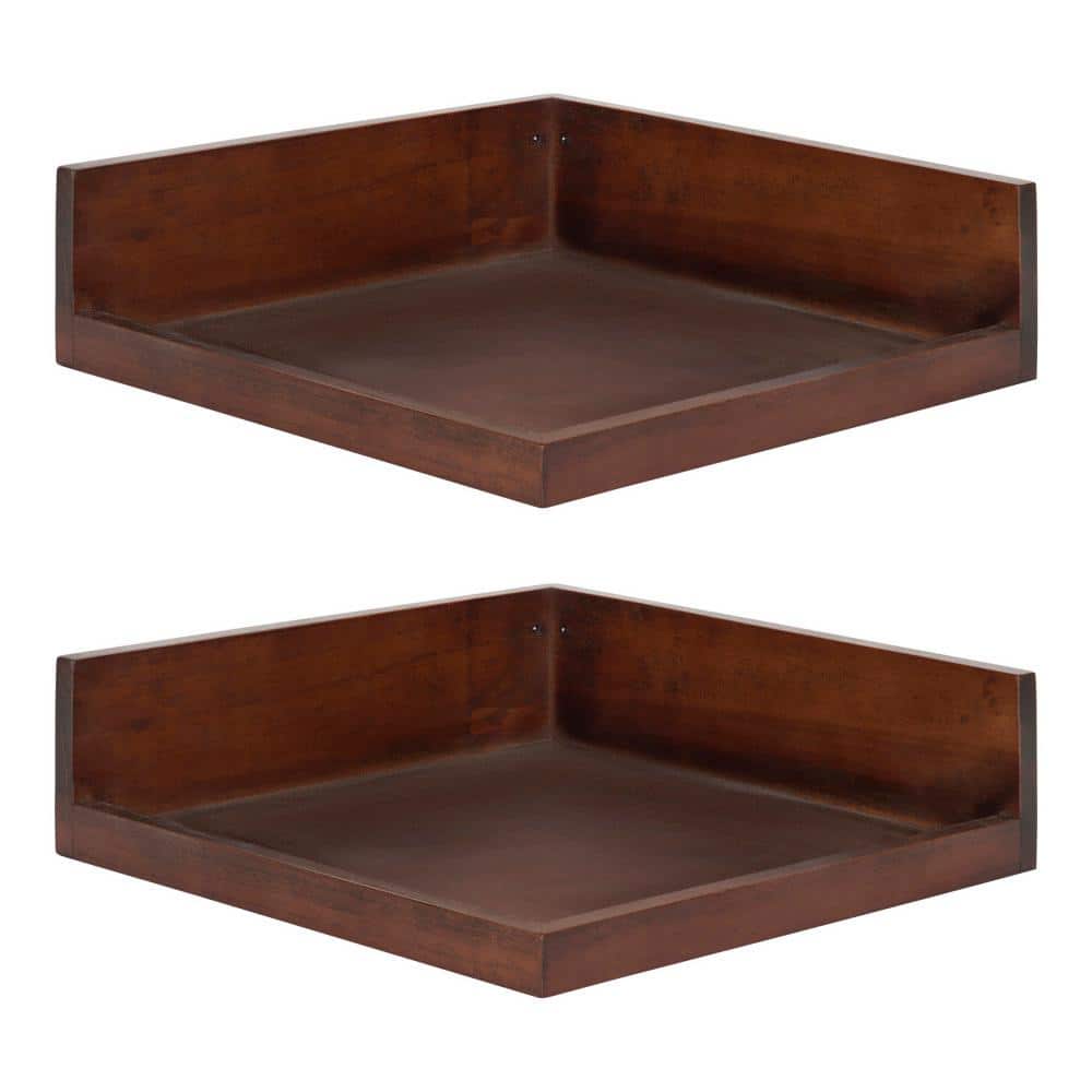 Walnut Brown Floating Corner Wood Wall Shelf Set
