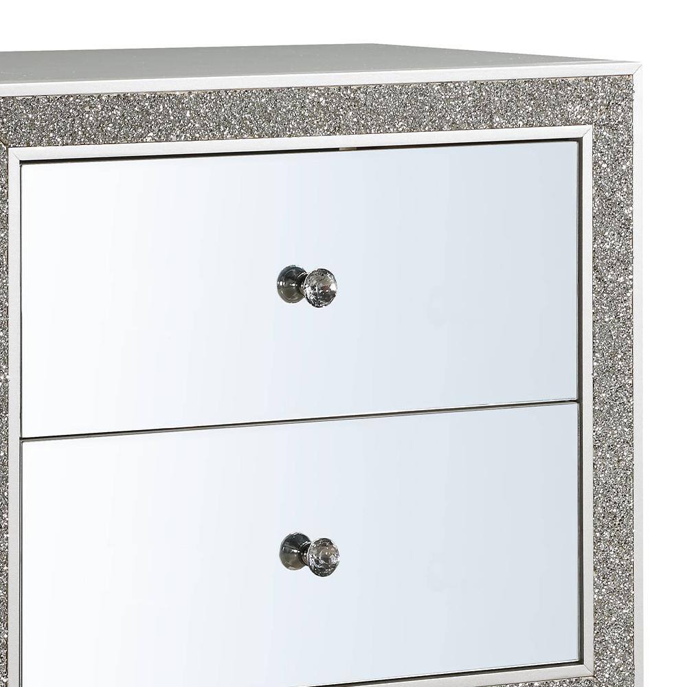 Elegant Mirrored Champagne Nightstand with 2 Solid Wood Drawers