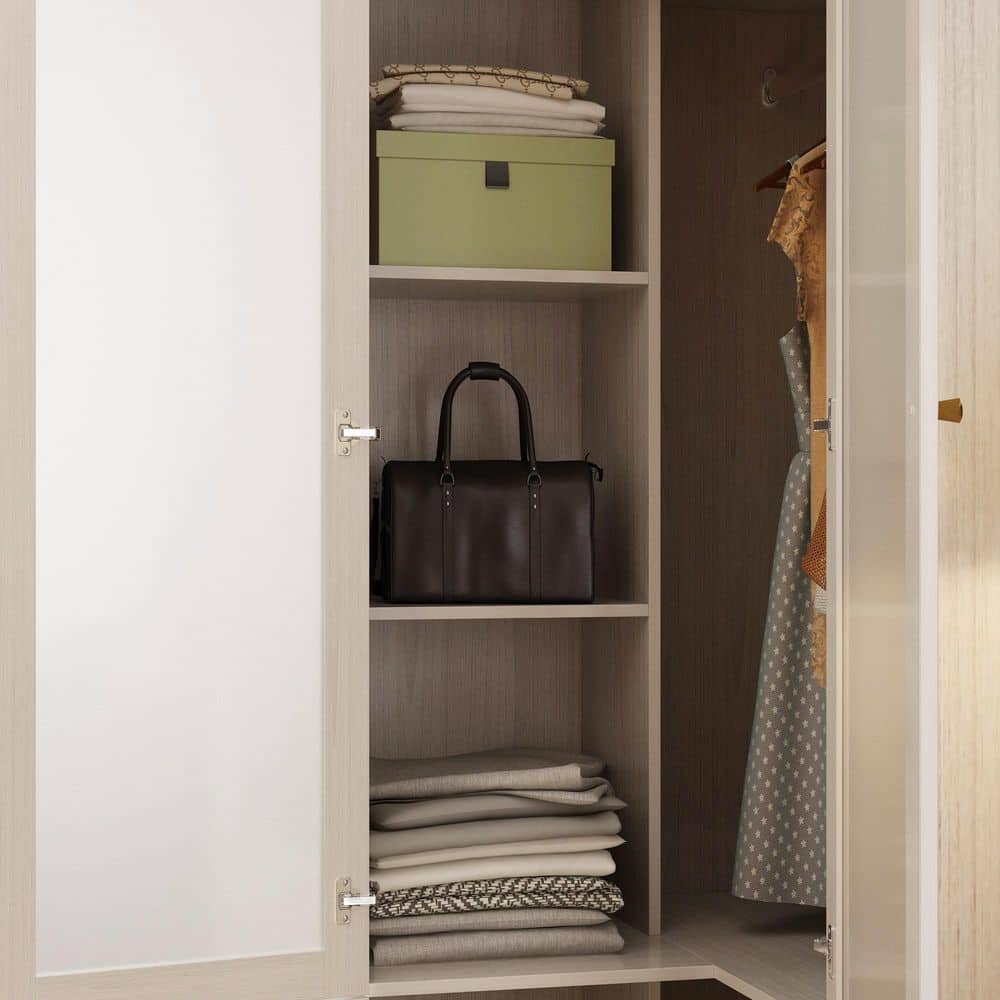 Light Wood Finish Wood 16.3 in. Bedroom Armoire with Frosted Tempered Glass Doors and Corner Design - thumbnail 4