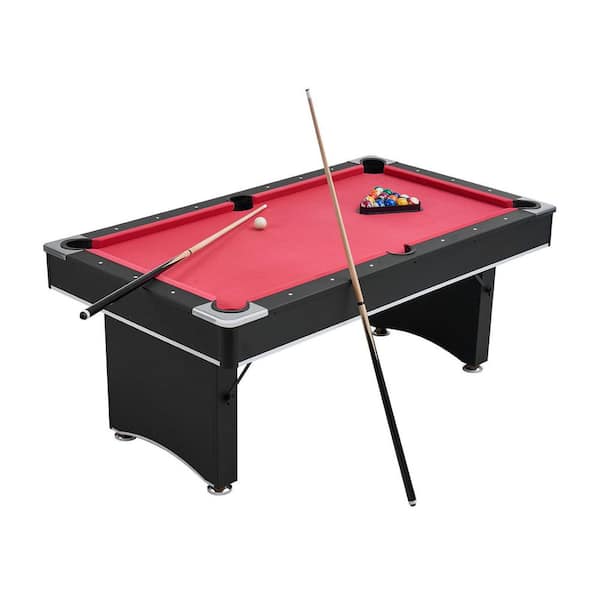 6 ft. Pool Table, Portable Billiards, Adjustable Feet, Includes Balls, Cues, Rack, Chalk, Brush, Black/Red, Family Use