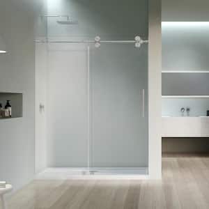 Lazaro 68 in. W x 78 in .H Sliding Frameless Shower Door in Brushed Nickel Finish with Clear Glass