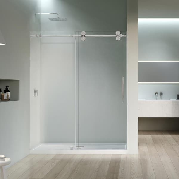 Altair Lazaro 68 in. W x 78 in .H Sliding Frameless Shower Door in Brushed Nickel Finish with Clear Glass