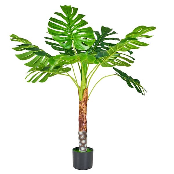VECELO Artificial Plant 4 ft. Artificial Monstera Tree in Pot, Faux Swiss Cheese with Fake Bark and Moss, Indoor/Outdoor Decor
