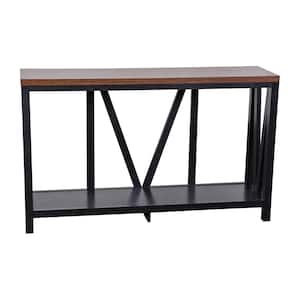 14 in. Black/Walnut Rectangle Engineered Wood Console Table