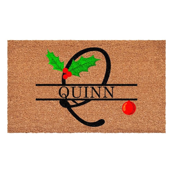 Christmas Holly 48 in. x 30 in. Coir Monogrammed Letter Q Door Mat