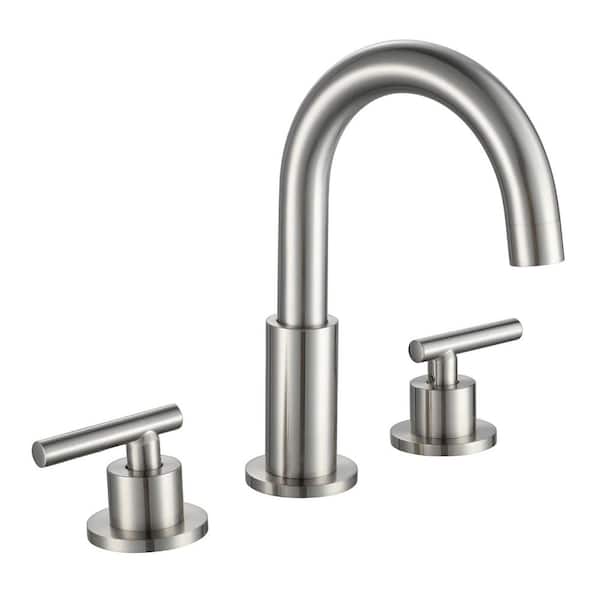 Vara 8 in. Widespread Double-Handle 7.99 in. H High-Arc 360°swivel Spout Bathroom Sink Faucet in Brushed Nickel