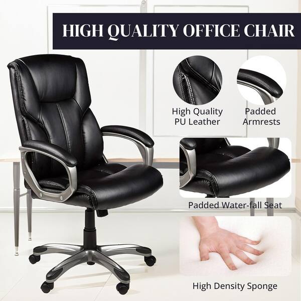 ANGELES HOME Black Sponge Office Chair with Flip-Up Arms and
