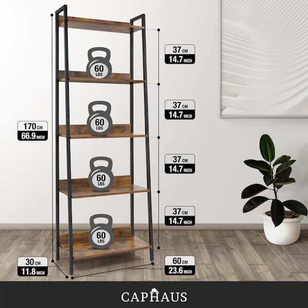 CAPHAUS 63 in. Rustic Oak 5 Tier Shelves, 24 in. Width Free Standing Shelf, Bookcase Shelf Storage Organizer